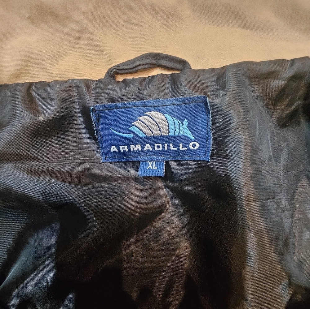 Armadillo Black Bomber Jacket Men’s XL Tan Collar Zip Front Windbreaker Style - Picture 4 of 11